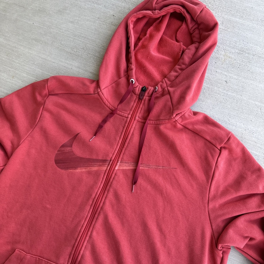 Nike Dri Fit Full Zip Hoodie Mens Medium Red Stretch Big Swoosh Cotton Blend